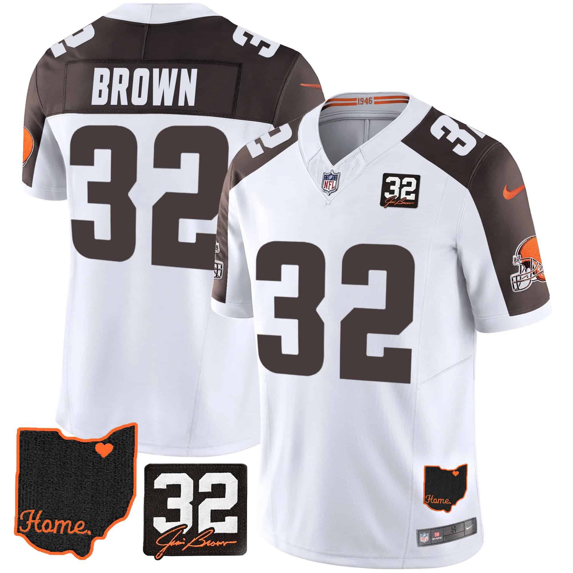 Men Cleveland Browns #32 Brown White Memorial Home Patch 2024 Nike NFL Jersey style 1->indianapolis colts->NFL Jersey